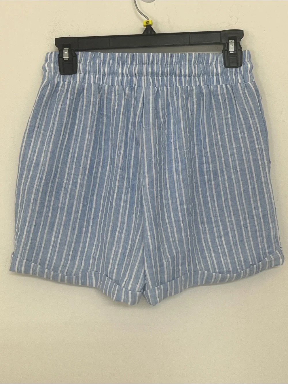 🌞 Ci Sono Light Blue & White Striped High-Waist Drawstring Shorts women S